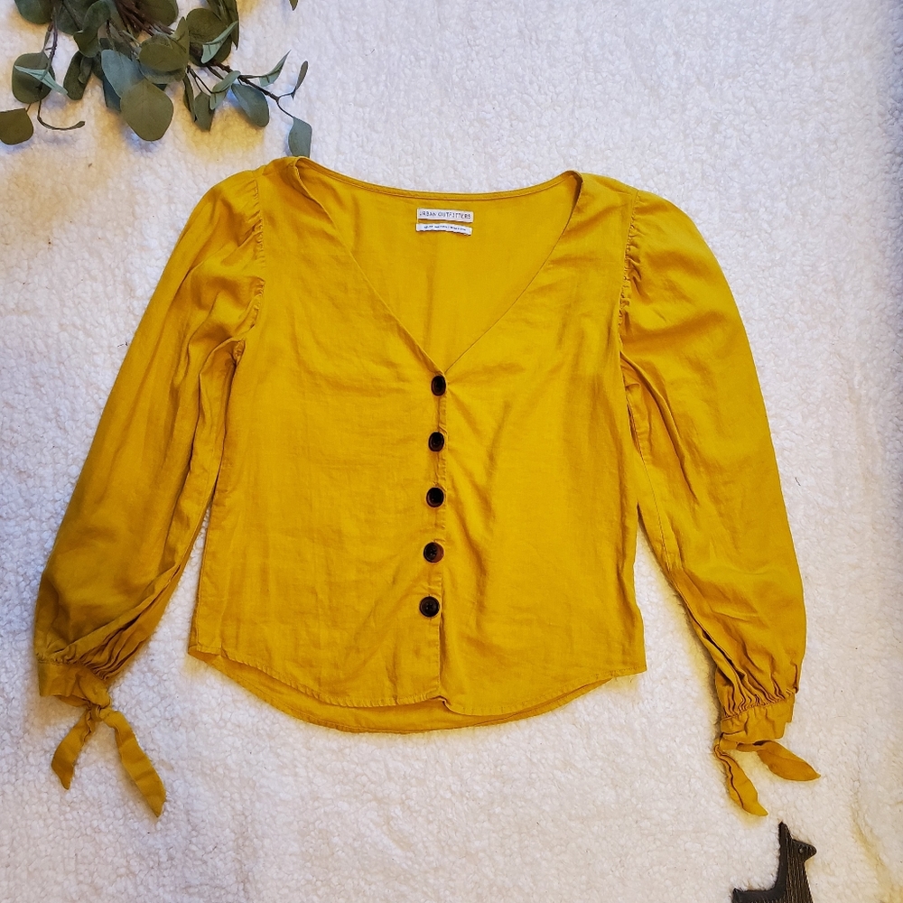 Urban Outfitters Linen Blend Mustard Top